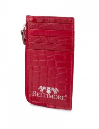 Etui na dokumenty karty czerwone skórzane skóra croco slim Beltimore J06 - zdjęcie 1