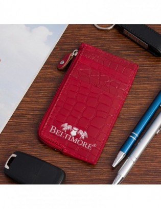 Etui na dokumenty karty czerwone skórzane skóra croco slim Beltimore J06 - zdjęcie 2