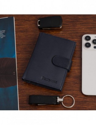 Męski portfel skórzany klasyczny duży pionowy granatowy skóra nat Beltimore K47 - zdjęcie 2